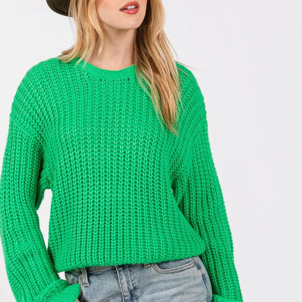 SAGE + FIG Round Neck Drop Shoulder Sweater - Picture 2 of 6